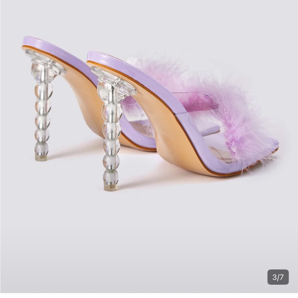 SHEIN Lavender Purple Fluffy Feathered Heel Mule Open Toe Sandals Sz 7.5 NWT - Picture 3 of 16